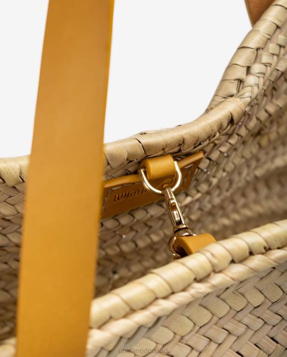 Unisa 02B01097 medium gevlochten mand met leren hengsels en logo vrouwen geel