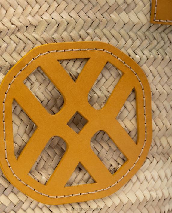 Unisa 02B01097 medium gevlochten mand met leren hengsels en logo vrouwen geel