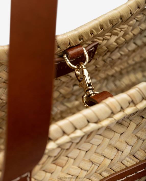 Unisa 02B01098 medium gevlochten mand met leren hengsels en logo vrouwen bruin