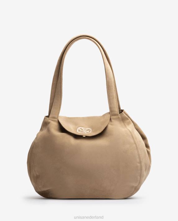 Unisa 02B01106 grote handtas gemaakt van suède vrouwen beige