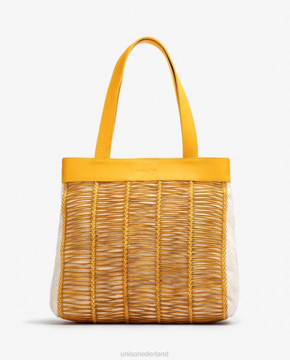 Unisa 02B01109 grote handtas gemaakt van stof en leer vrouwen geel