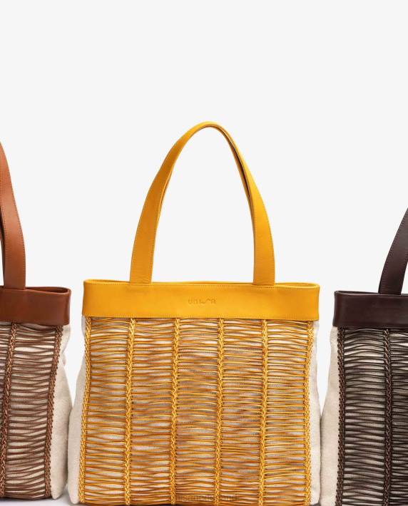 Unisa 02B01109 grote handtas gemaakt van stof en leer vrouwen geel