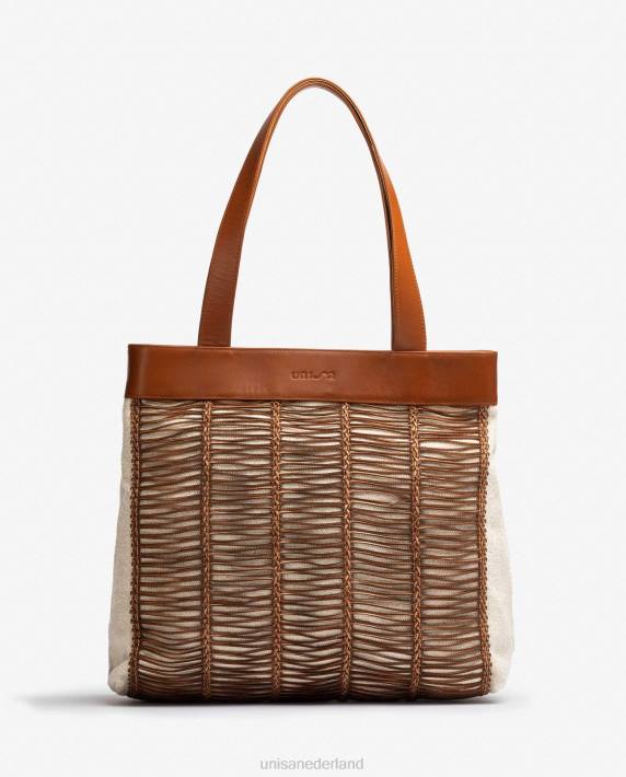 Unisa 02B01110 grote handtas gemaakt van stof en leer vrouwen bruin