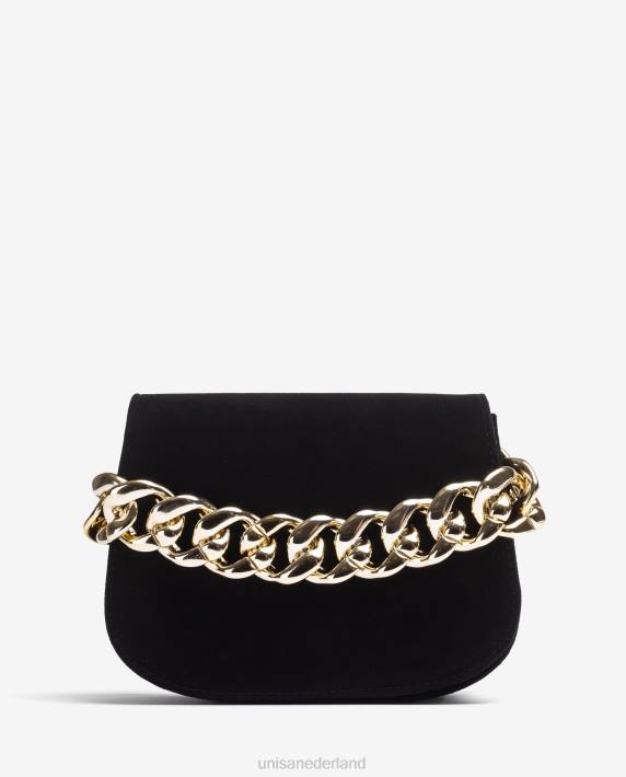 Unisa 02B01184 handtas met een gouden ketting vrouwen zwart