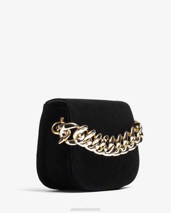 Unisa 02B01184 handtas met een gouden ketting vrouwen zwart