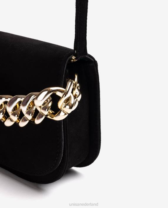 Unisa 02B01184 handtas met een gouden ketting vrouwen zwart