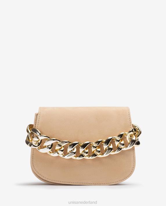 Unisa 02B01186 handtas met een gouden ketting vrouwen beige
