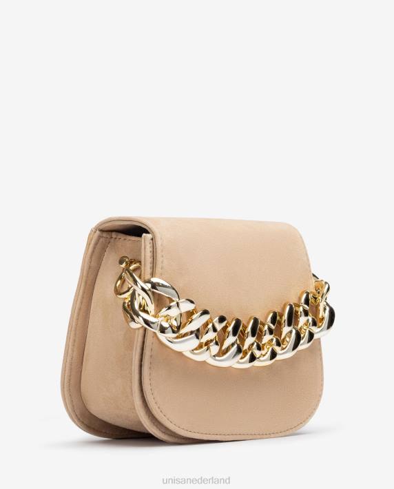 Unisa 02B01186 handtas met een gouden ketting vrouwen beige
