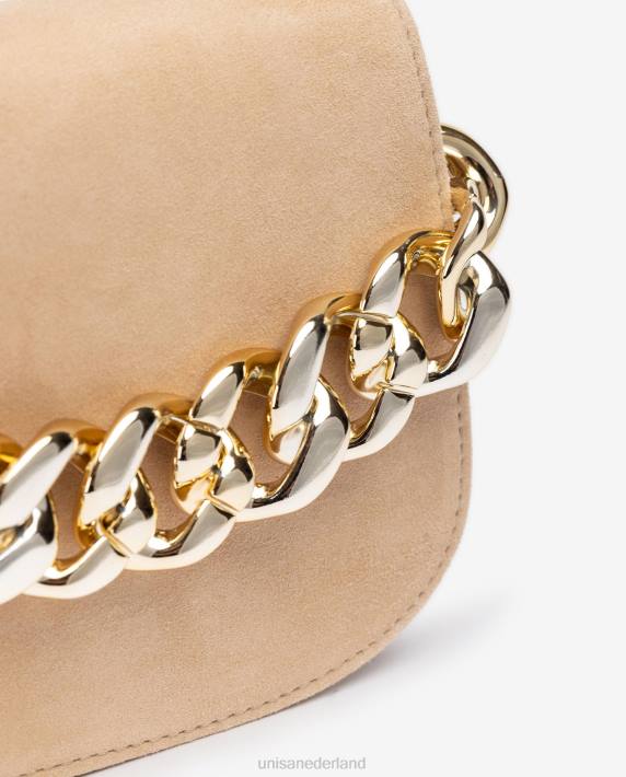 Unisa 02B01186 handtas met een gouden ketting vrouwen beige