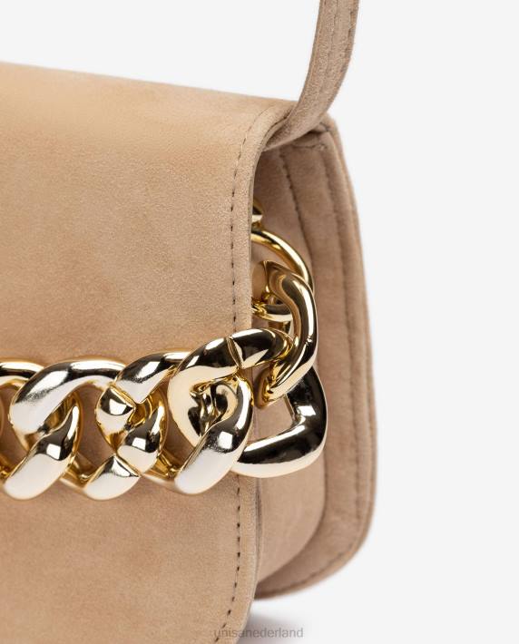 Unisa 02B01186 handtas met een gouden ketting vrouwen beige