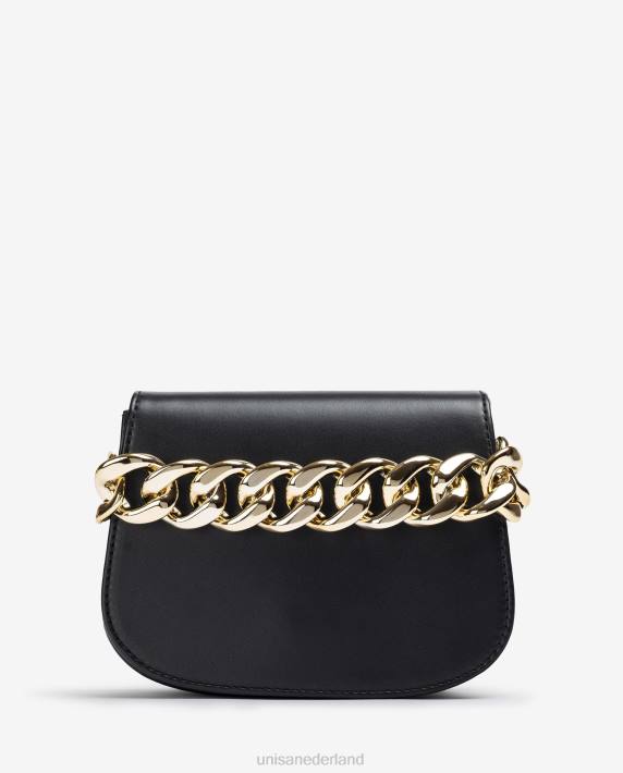 Unisa 02B01199 handtas met een gouden ketting vrouwen zwart
