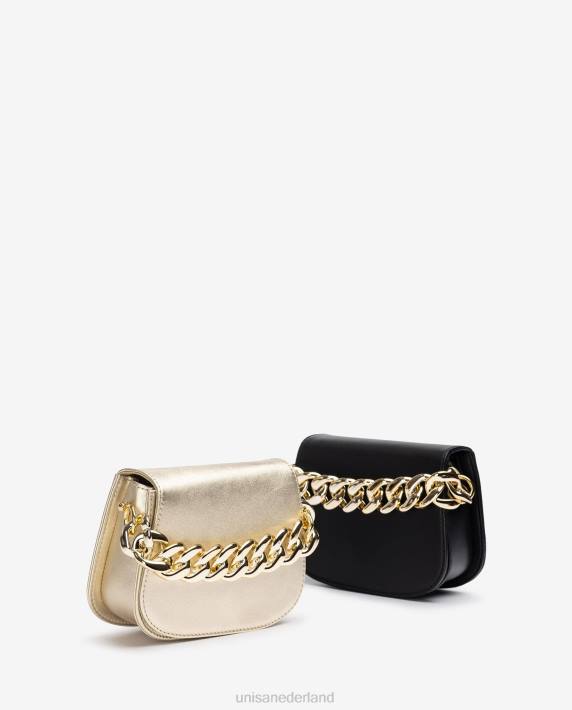 Unisa 02B01199 handtas met een gouden ketting vrouwen zwart