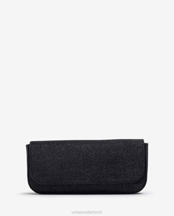 Unisa 02B01201 glanzende stoffen feesthandtas vrouwen zwart