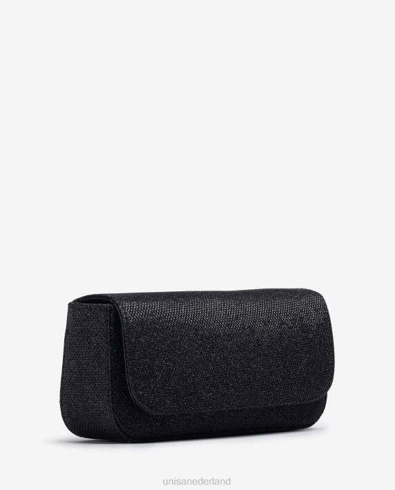 Unisa 02B01201 glanzende stoffen feesthandtas vrouwen zwart