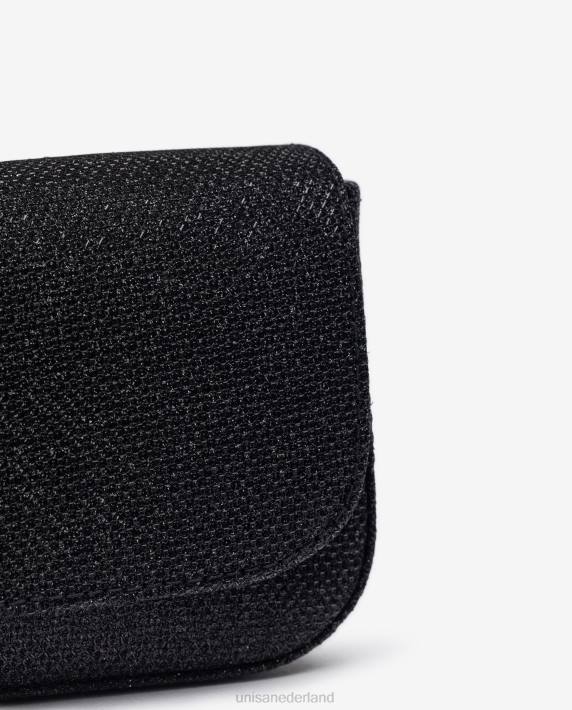 Unisa 02B01201 glanzende stoffen feesthandtas vrouwen zwart