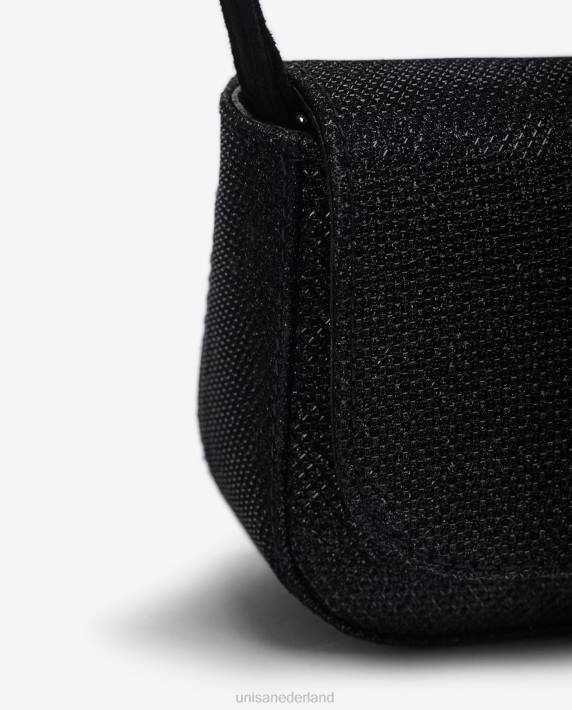 Unisa 02B01201 glanzende stoffen feesthandtas vrouwen zwart