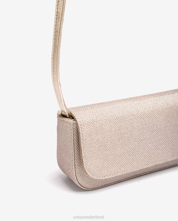 Unisa 02B01202 glanzende stoffen feesthandtas vrouwen goud