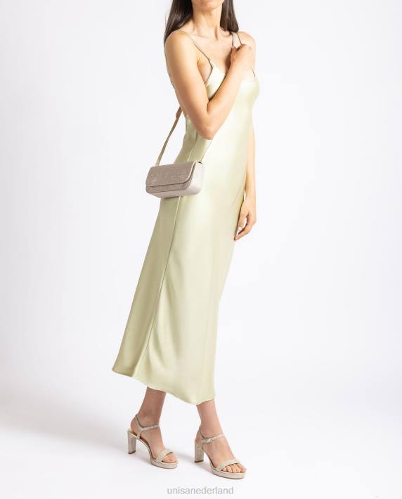 Unisa 02B01202 glanzende stoffen feesthandtas vrouwen goud