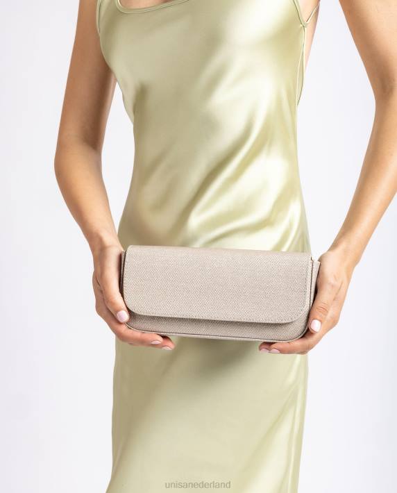 Unisa 02B01202 glanzende stoffen feesthandtas vrouwen goud