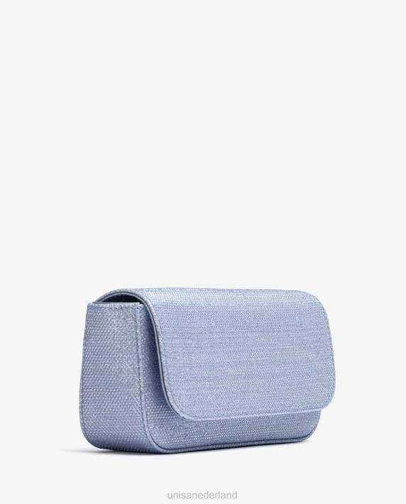 Unisa 02B01206 glanzende stoffen feesthandtas vrouwen blauw