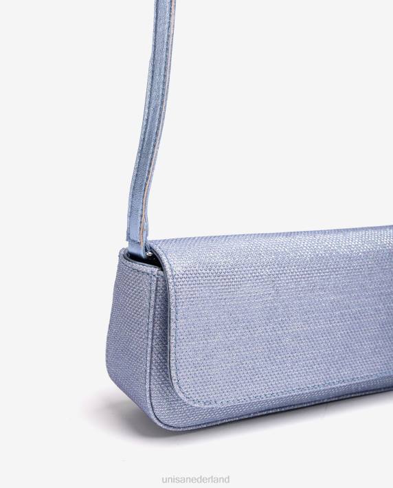 Unisa 02B01206 glanzende stoffen feesthandtas vrouwen blauw