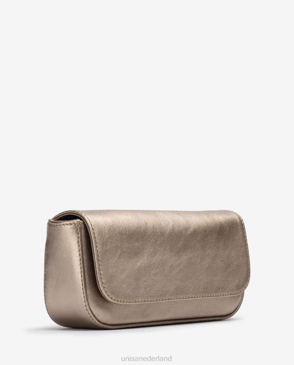 Unisa 02B01207 Feesthandtas van leer met metallic effect vrouwen bronzen