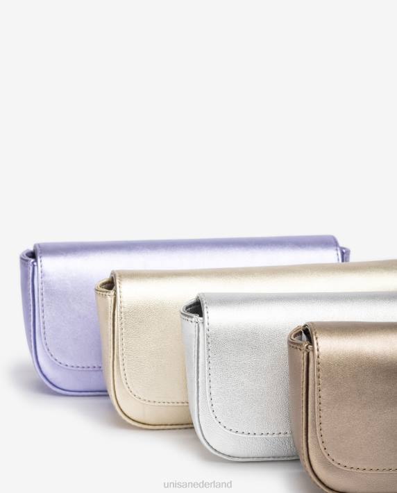 Unisa 02B01208 Feesthandtas van leer met metallic effect vrouwen lila