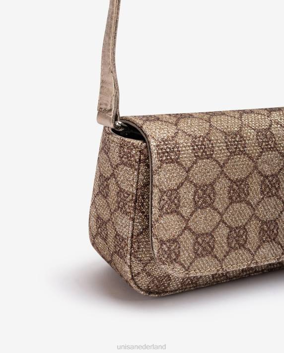 Unisa 02B01209 glanzende stoffen monogram feesthandtas vrouwen bronzen