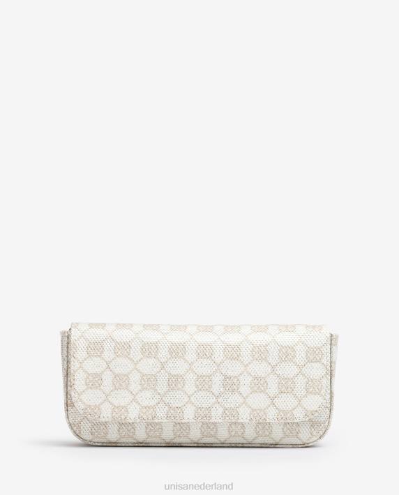 Unisa 02B01210 glanzende stoffen monogram feesthandtas vrouwen wit