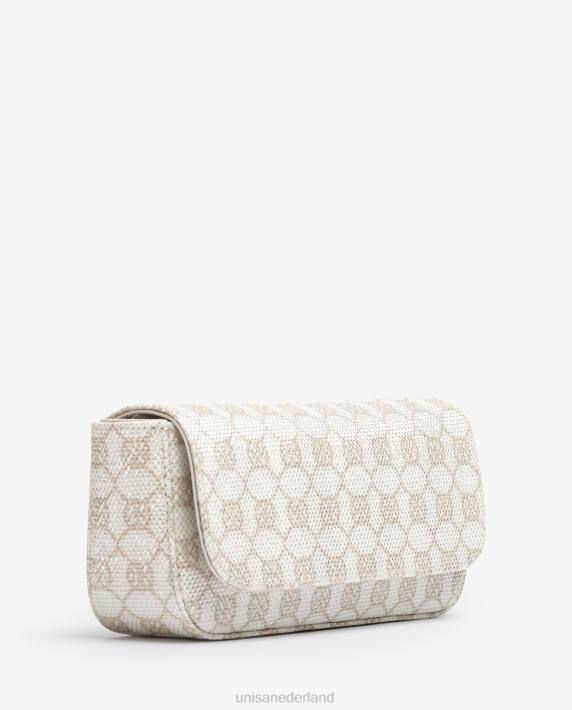 Unisa 02B01210 glanzende stoffen monogram feesthandtas vrouwen wit