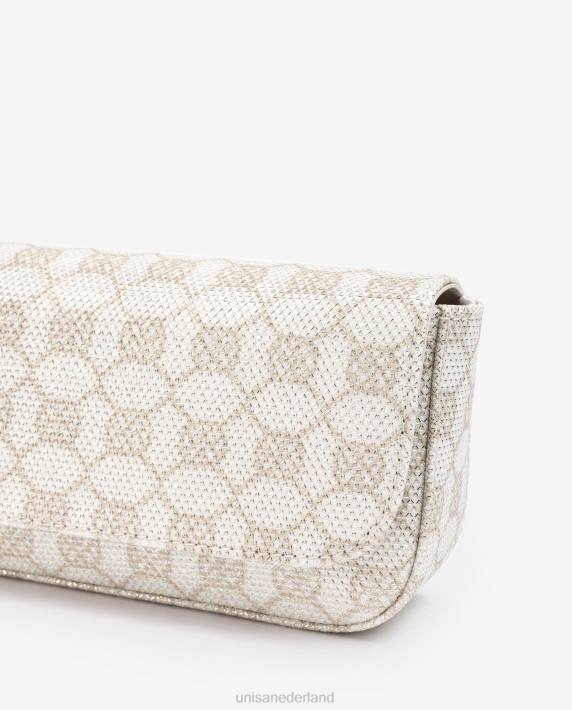 Unisa 02B01210 glanzende stoffen monogram feesthandtas vrouwen wit