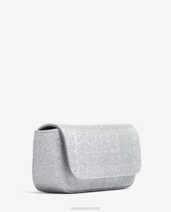 Unisa 02B01211 glanzende stoffen feesthandtas vrouwen zilver