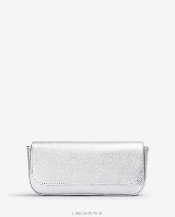 Unisa 02B01212 Feesthandtas van leer met metallic effect vrouwen zilver