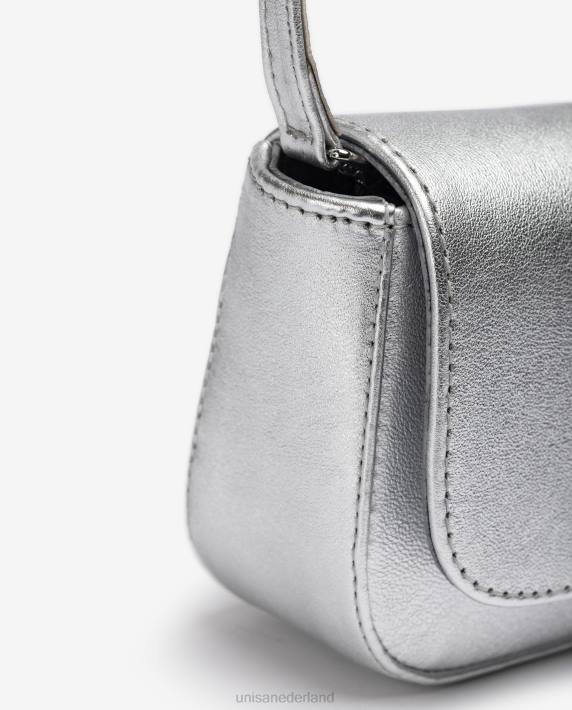 Unisa 02B01212 Feesthandtas van leer met metallic effect vrouwen zilver