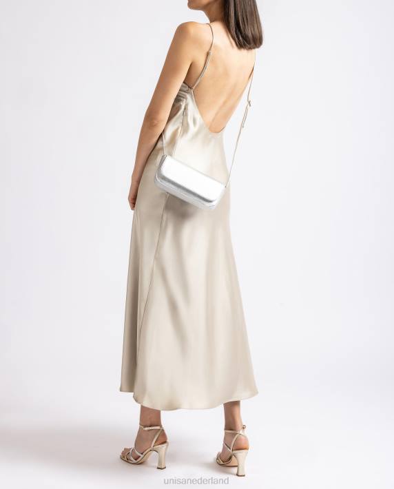 Unisa 02B01212 Feesthandtas van leer met metallic effect vrouwen zilver