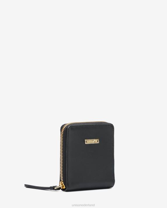 Unisa 02B01233 leren portemonnee met ritssluiting vrouwen zwart
