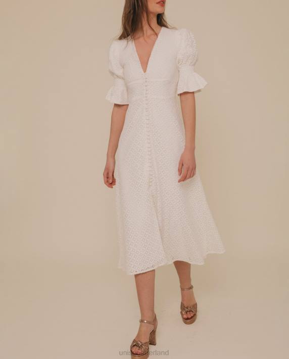 Unisa 02B01245 midi-jurk met genuanceerde pasvorm en kant vrouwen wit