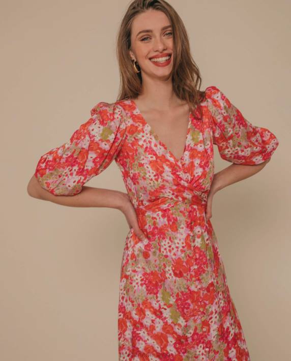 Unisa 02B01247 vloeiende midi-jurk vrouwen papaver