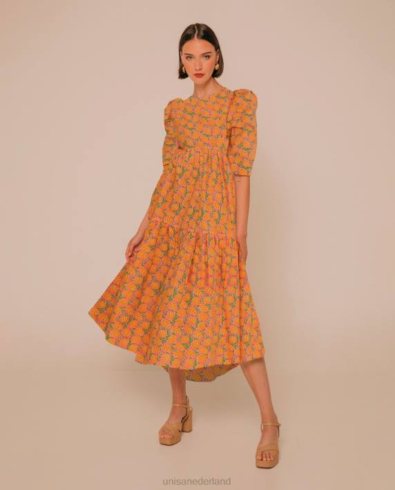 Unisa 02B01253 jurk met een asymmetrische rok vrouwen geel