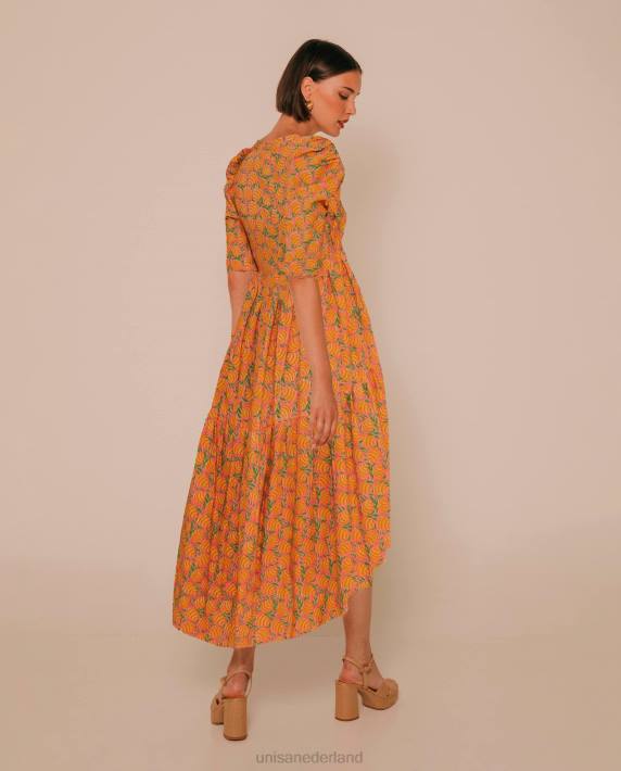 Unisa 02B01253 jurk met een asymmetrische rok vrouwen geel