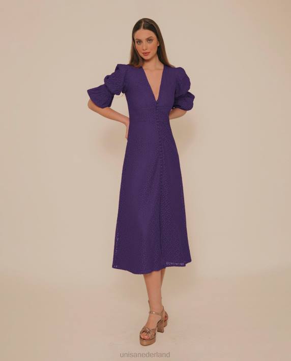 Unisa 02B01257 midi-jurk met genuanceerde pasvorm en kant vrouwen lila