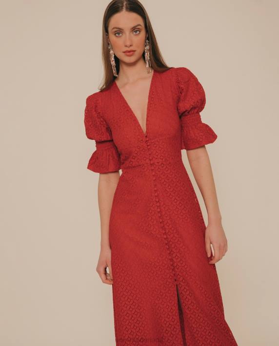 Unisa 02B01258 midi-jurk met genuanceerde pasvorm en kant vrouwen rood