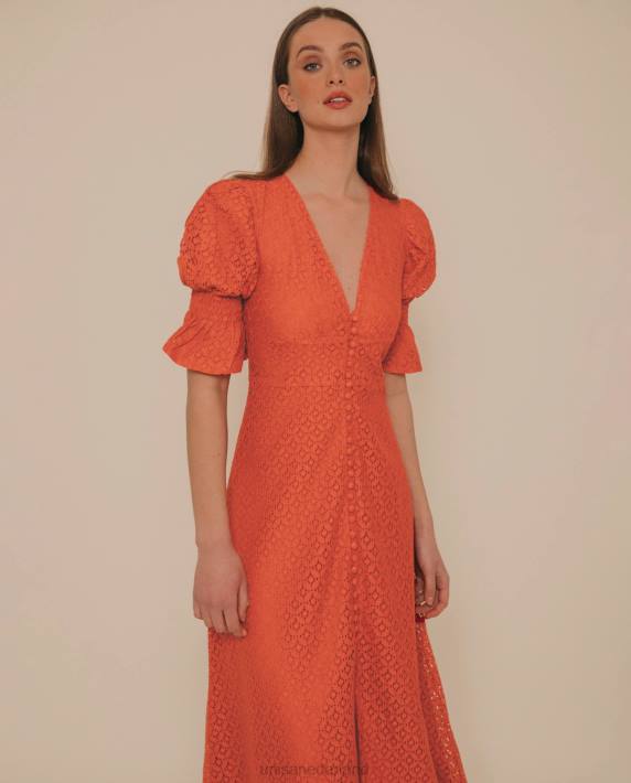 Unisa 02B01259 midi-jurk met genuanceerde pasvorm en kant vrouwen oranje