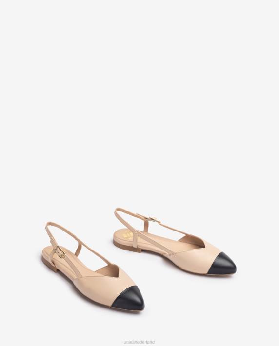 Unisa 02B0493 tweekleurige platte slingback schoen vrouwen beige