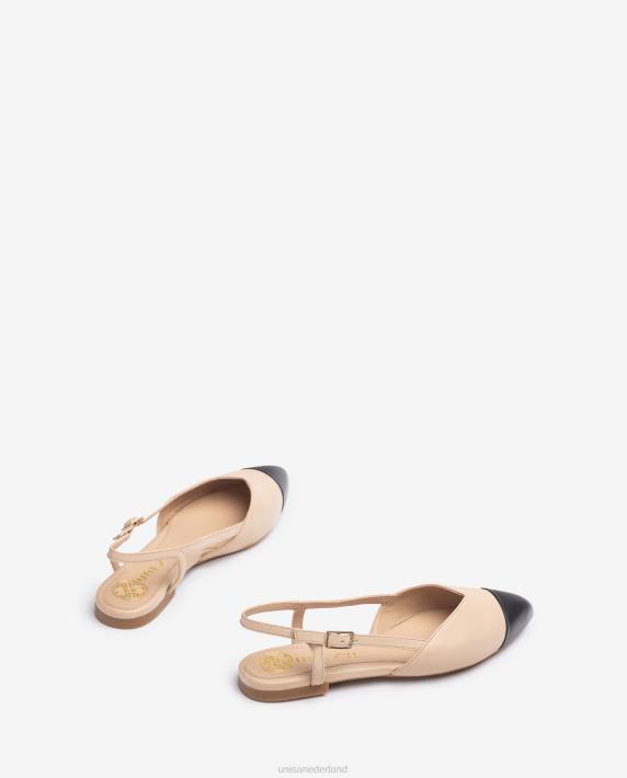 Unisa 02B0493 tweekleurige platte slingback schoen vrouwen beige