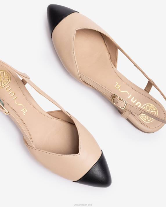 Unisa 02B0493 tweekleurige platte slingback schoen vrouwen beige