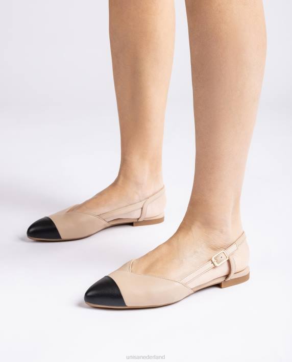 Unisa 02B0493 tweekleurige platte slingback schoen vrouwen beige