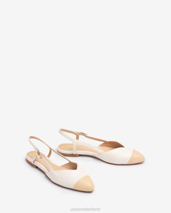 Unisa 02B0494 tweekleurige platte slingback schoen vrouwen wit