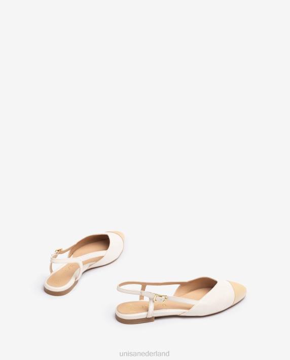 Unisa 02B0494 tweekleurige platte slingback schoen vrouwen wit