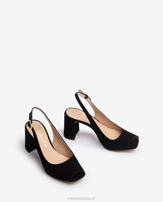 Unisa 02B0525 vierkante peep toe sling terug vrouwen zwart